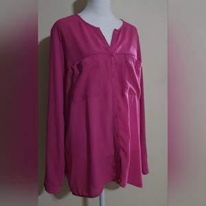 Mossino Pink Button-up V-neck Blouse Women's Size L